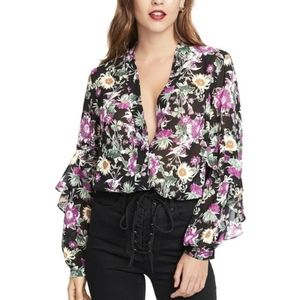 Ainsley Top Blouse Black Floral Sz XL